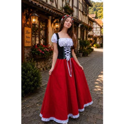 Vestido alemã saia longa na cor vermelho Oktoberfest