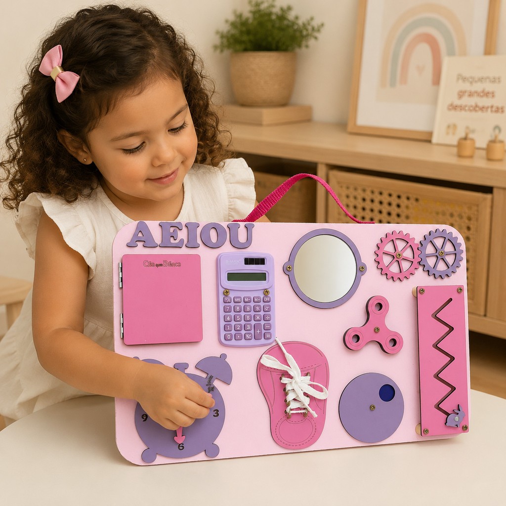 Painel Sensorial Portátil 25x40cm Montessori Educativo | Painel de Atividades Brinquedo Infantil