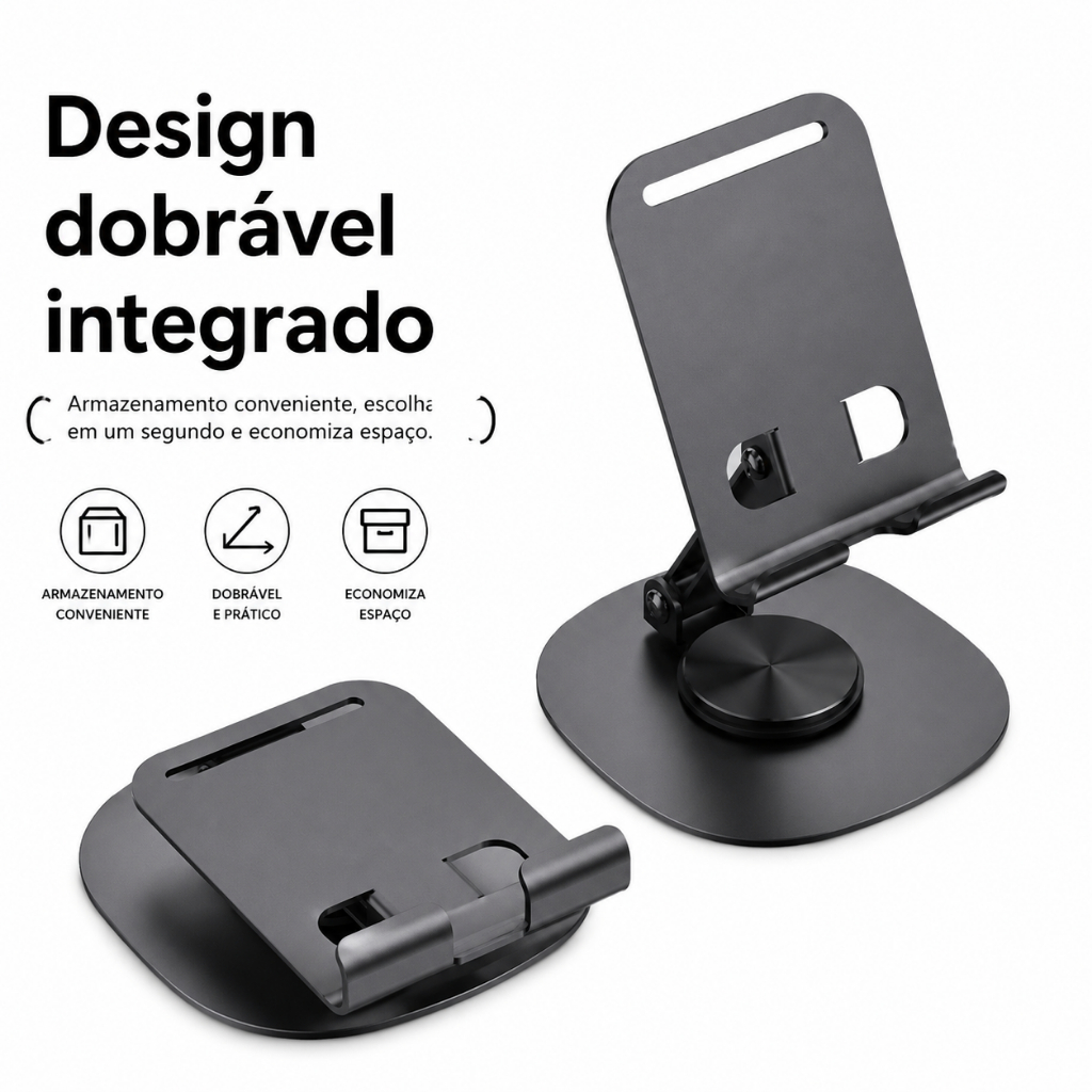 DAGUAN Suporte Celular Metálico Rotativo 360° Ajustável Altura Dobrável Antiderrapante Universal Tablet