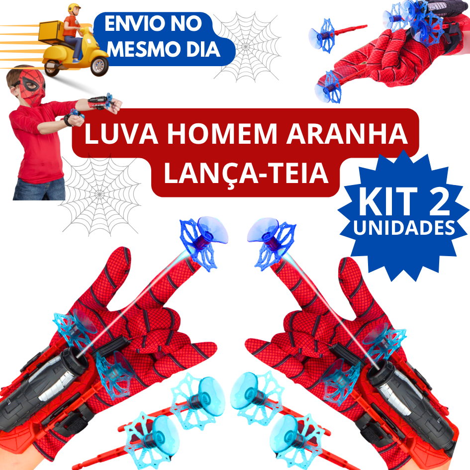 KIT 1,2 Luva Homem Aranha Lança Teia Infantil com Lançador Dardos Ventosa Presente Brinquedo Divertido Super Heroi
