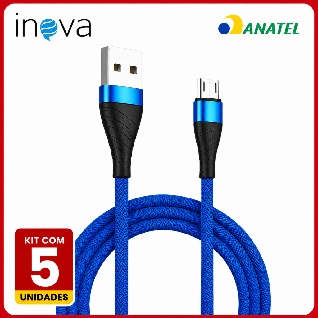 Kit 5 Cabos Carregador V8 2 Metros Android Reforçado Cores Variadas