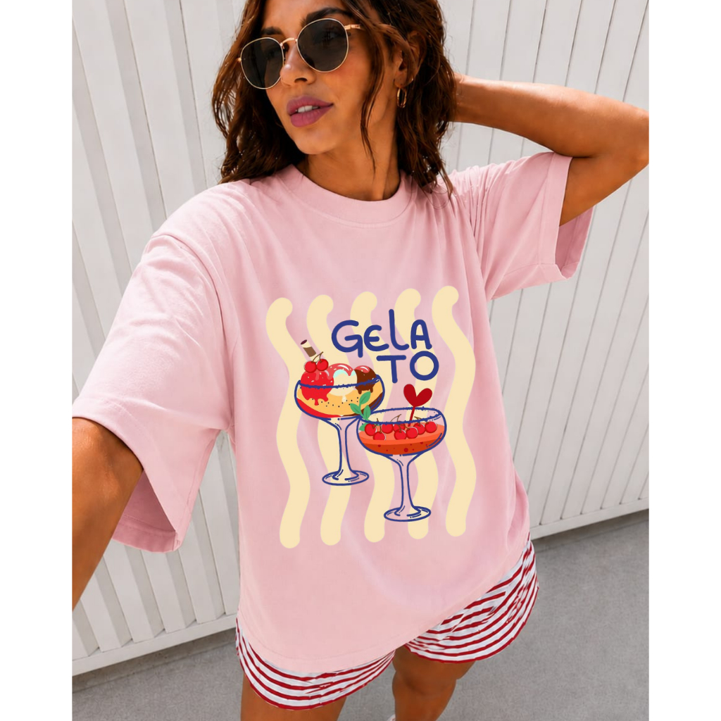 Camiseta Cores Variadas Estampa Drink Feminina 100% Algodão Premium Casual Confortável Estilosa