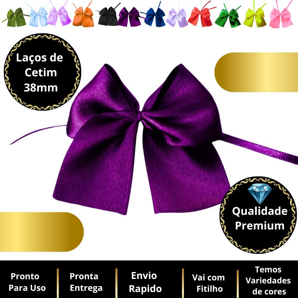 Laço De Cetim grande 38mm com Fitilho - Variadas Cores - lembrancinhas de festa
