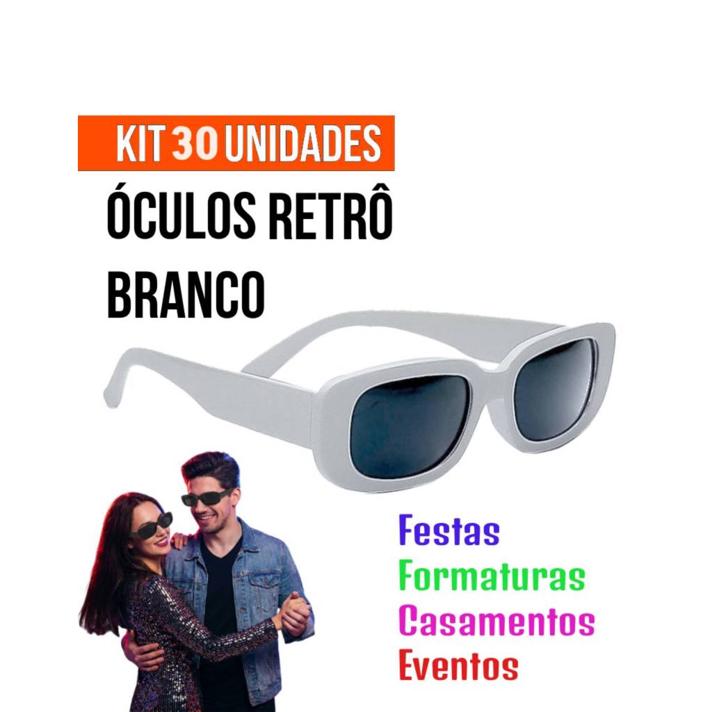 KIT 30 ÓCULOS RETRÔ FESTA FORMATURA CASAMENTO COR BRANCO