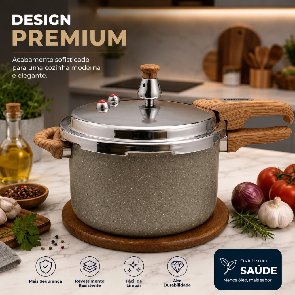 Panela Pressão 7L Indução Max Chef Wood Antiaderente Fratelli