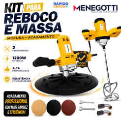 Kit Desempenadeira Elétrica Menegotti MDE 1200W + Misturador Elétrico MEL1200 Tinta Argamassa Reboco