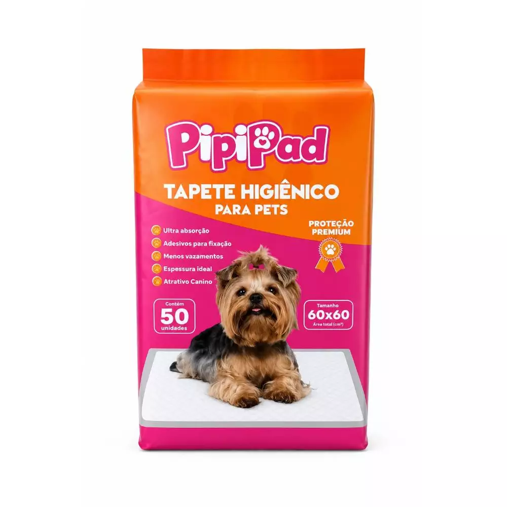 50 Tapete Higiênico Descartável para Cachorro Gato Unidades 60x60 cm - Fralda Pet Xixi Cão Pequeno Médio Pet