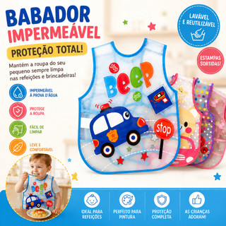 Avental Babador Infantil Impermeável PVC Reutilizável Proteção para Refeição Alimentação Pintura Escolar