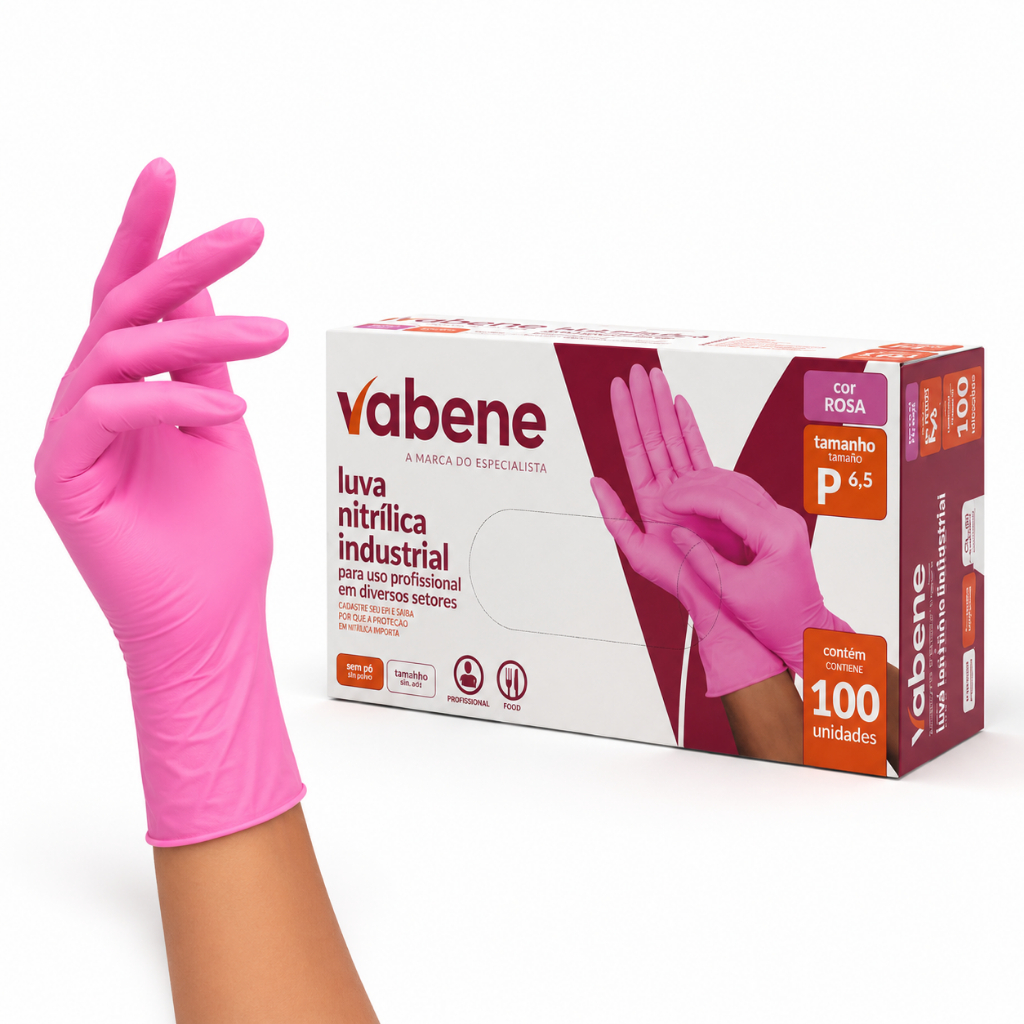 Luva Rosa Nitrílica Descartável S/Pó P M G 100un Clínica Estética Podóloga Sobrancelha Unha Lash
