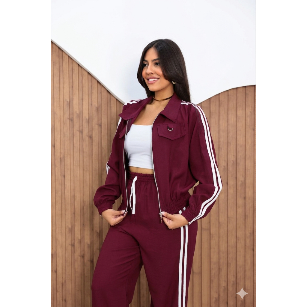 Conjunto Femenino Jaqueta e Calca Sensirial Marrant Look Compketo Confortavel Estiliso