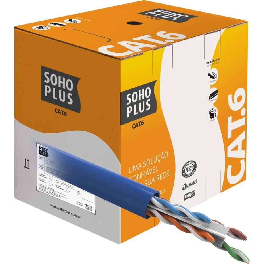 Cabo De Rede Azul Utp Rj45 Cat6 Furukawa Sohoplus Rolo 100mt - FURUKAWA SOHOPLUS