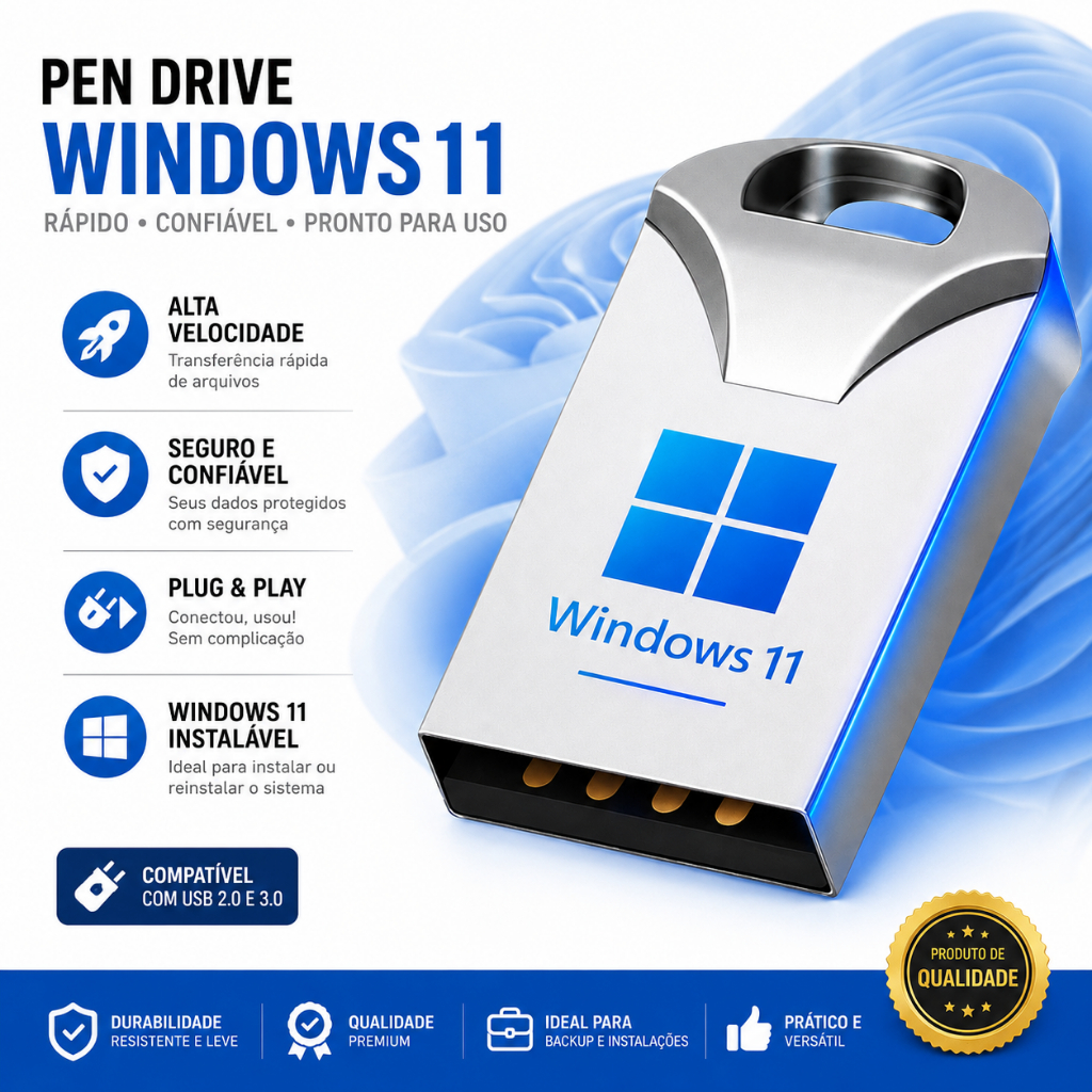 Pen Drive Bootável Windows 11 Pro 64 Bits Todas Versões "funciona em Pc e Notebook Antigo"