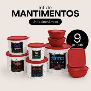 Kit 9 Potes 5 Mantimentos LINHA ECONÔMICA + 4 Marmitas Quadradas 500 ml Vasilhas Hermétic…