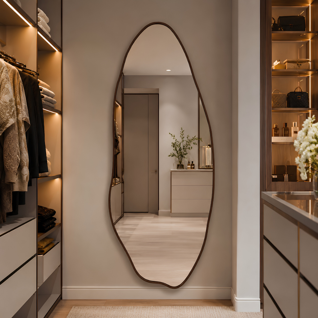Imagem Espelho Orgânico Corpo Inteiro Grande 150x60cm com Moldura de Alumínio Quarto Closet Lavabo Sala Hall Escritorio Clinica