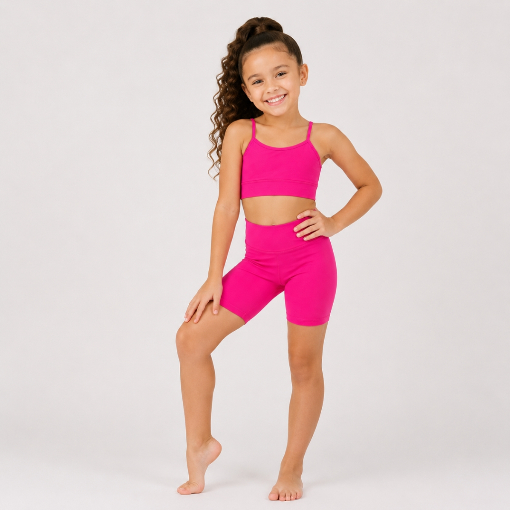 Conjunto Infantil Fitness Feminino Top E Short De Poliamida