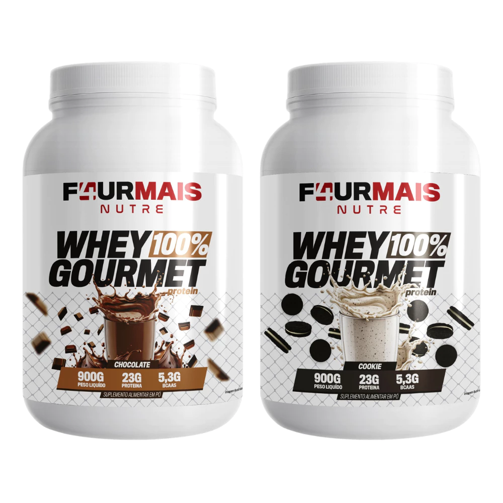 Kit 2 Whey Protein Gourmet F4URMAIS 900g CADA – 23g Proteína por Dose Vários Sabores