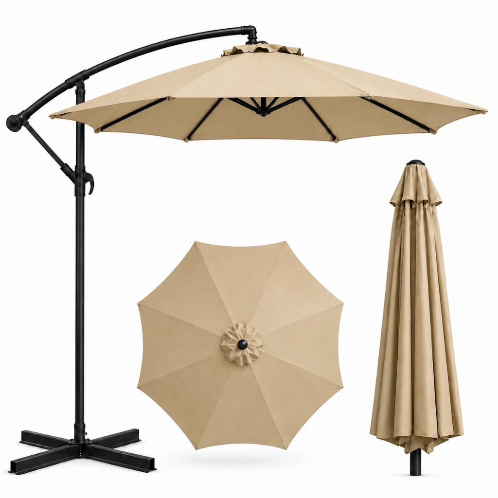 Ombrelone Guarda Sol de Luxo Premium Impermeável Com Haste Lateral de 3 Metros Para Área Externa Piscina Jardim