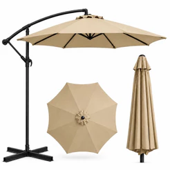 Ombrelone Guarda Sol de Luxo Premium Impermeável Com Haste Lateral de 3 Metros 360 graus Cinza Para Área Externa Piscina