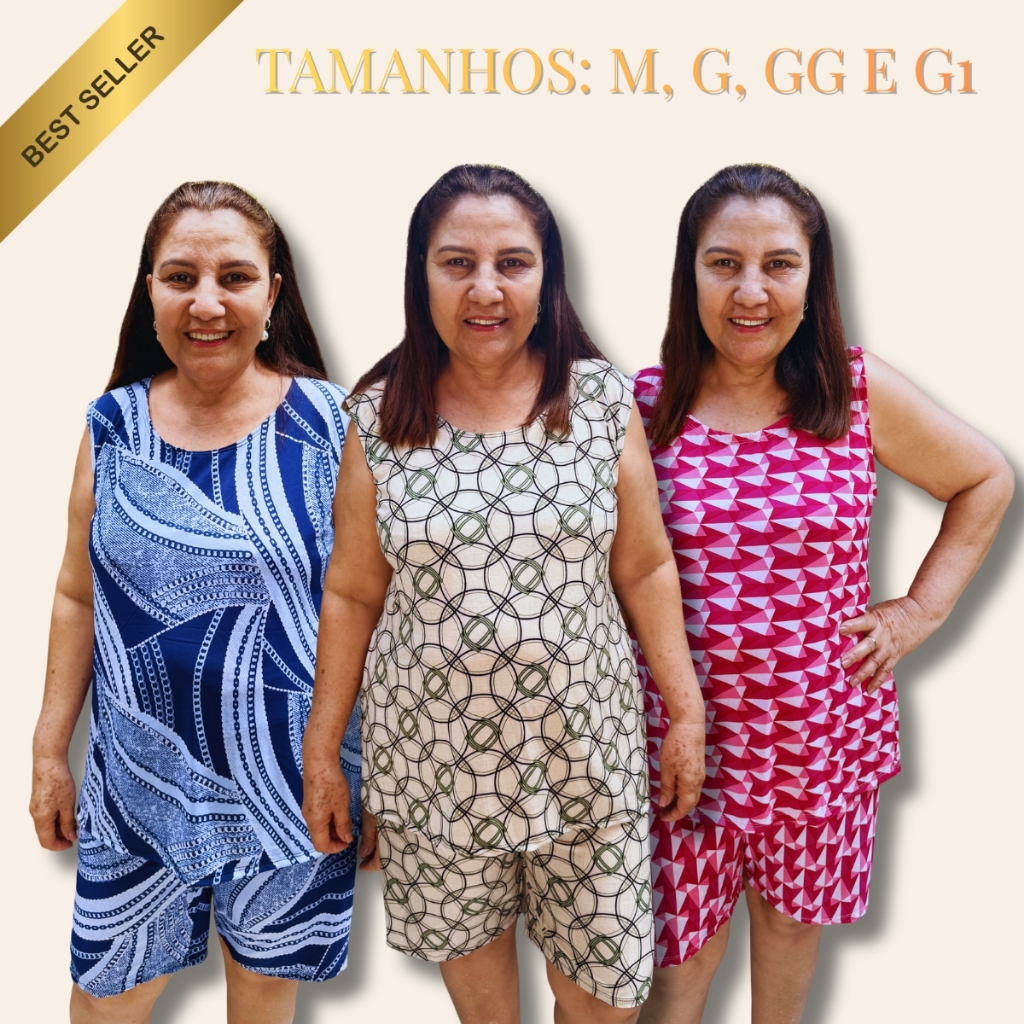 Conjunto Feminino Estampado Malha Fria Plus Size Senhora Blusa e Short Confortável e Fresco