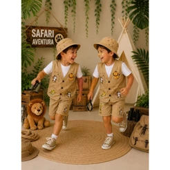 Fantasia Infantil Safari Infantil Menino 4 Peças Completa Linha Premium