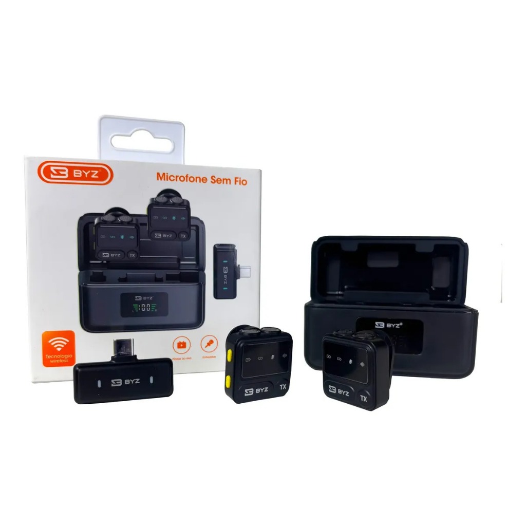 Microfone Dublo Lapela Byz F11 Com Case Sem Fio Anti Ruído