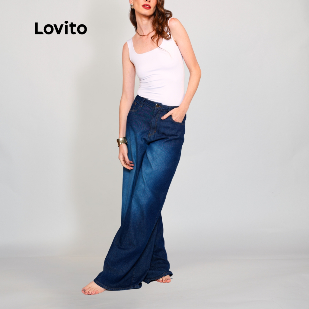 Lovito Calça Jeans Baggy Feminina Moda Casual JNB20482078