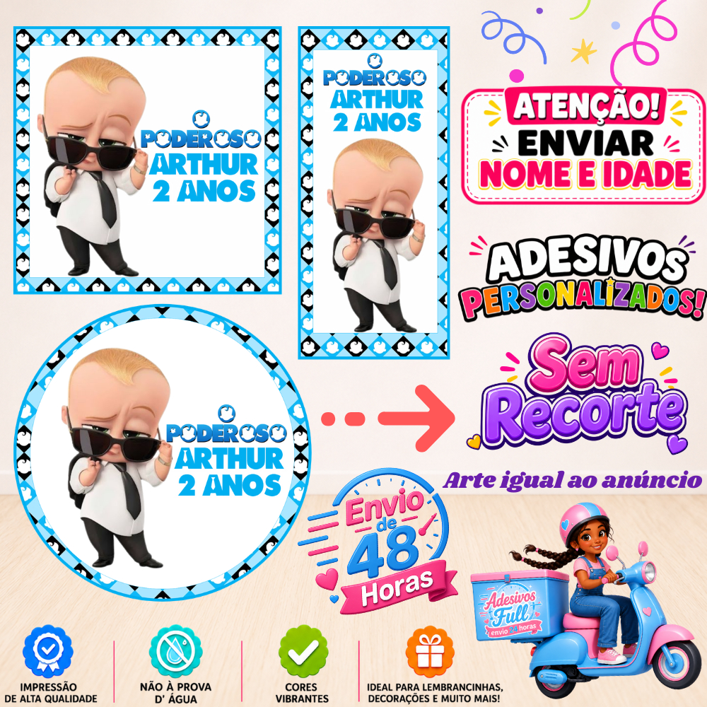 O Poderoso Chefinho MOD.02 - 100/60/40 Adesivos Personalizados Lembrancinhas Festa Aniversário