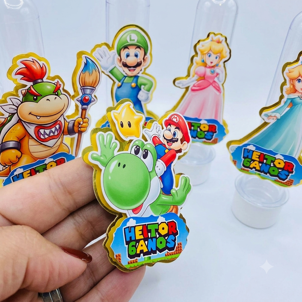 Aplique para Tubetes Personalizado(NOME/IDADE) SUPER MARIO BROS/GALAXY | Festa Infantil | LEMBRACINHA