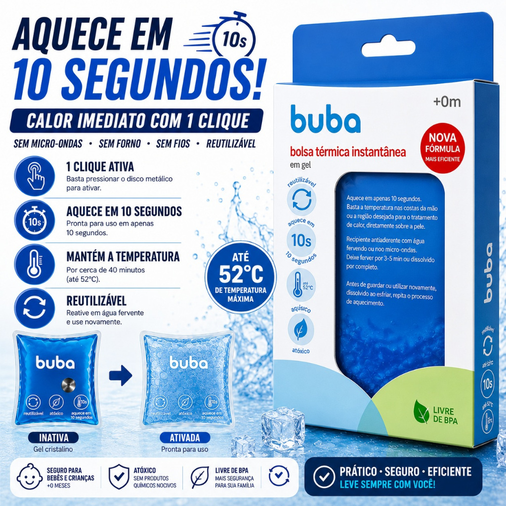 Bolsa Térmica Para Cólica Dores Bebe Adulto Em Gel Instantânea Buba