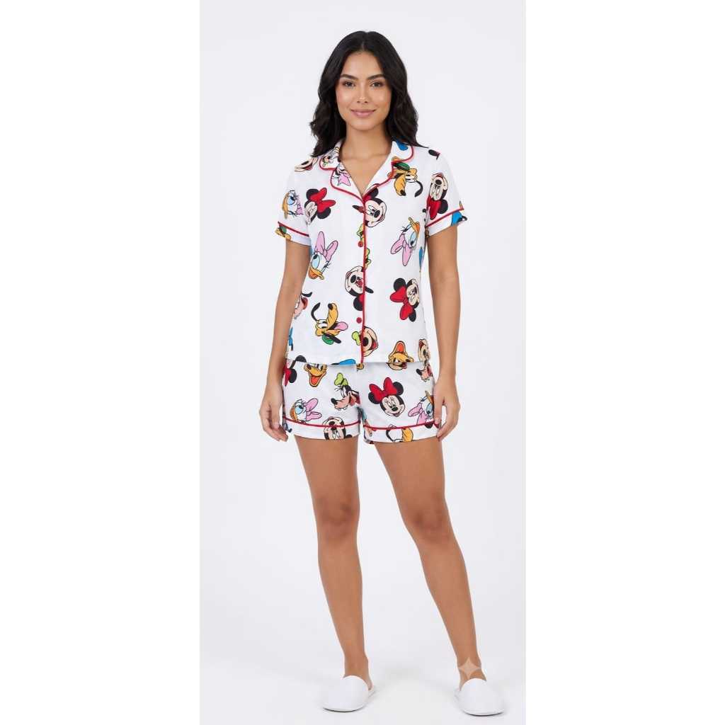PIJAMA FEMININO AMERICANO Disney CURTO com BOTÕES PÓS CIRÚRGICO AMAMENTAÇÃO GESTANTE
