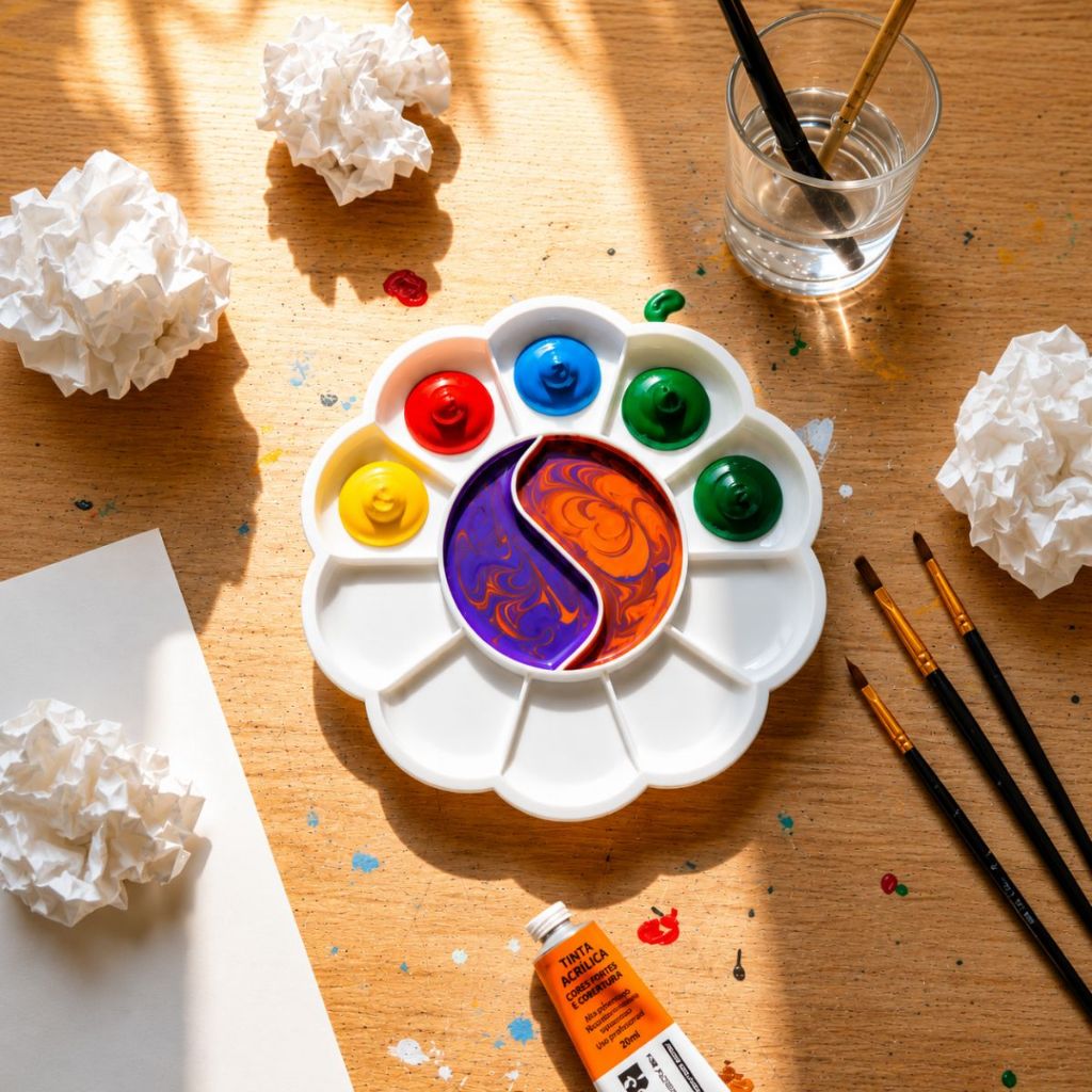 Paleta Para Tintas Godê Flor Para Pinturas Tecidos Artesanatos Com 12 Cavidades