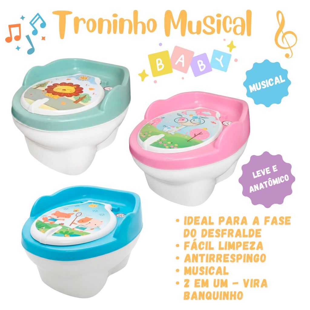 Troninho Privadinha Infantil Musical 2x1 Penico Assento Redutor Criança Menino Menina