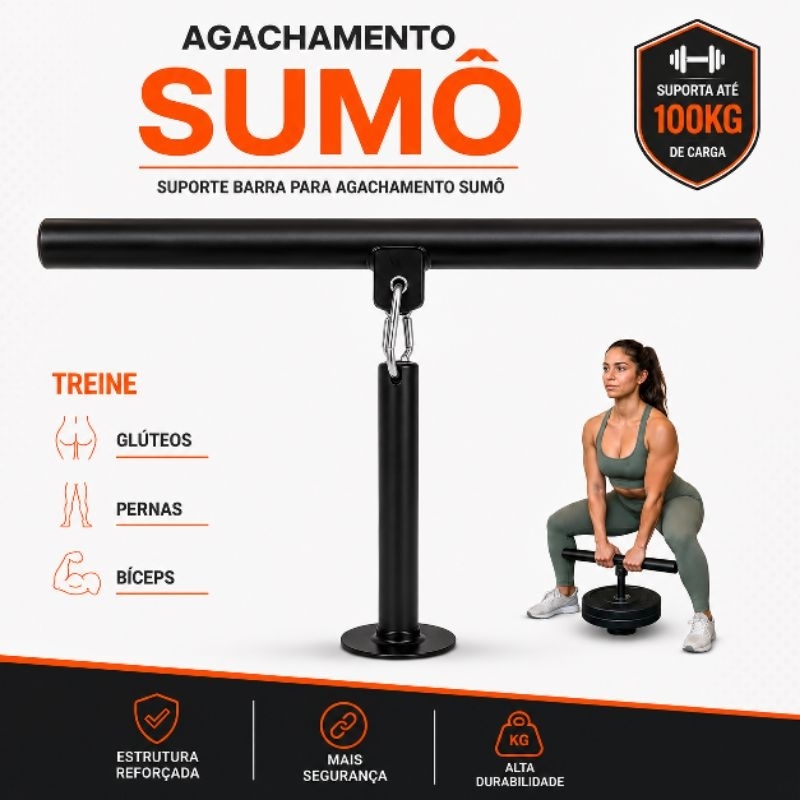Kit Suporte Barra para Agachamento Sumô Treinar de Glúteos Pernas Musculação