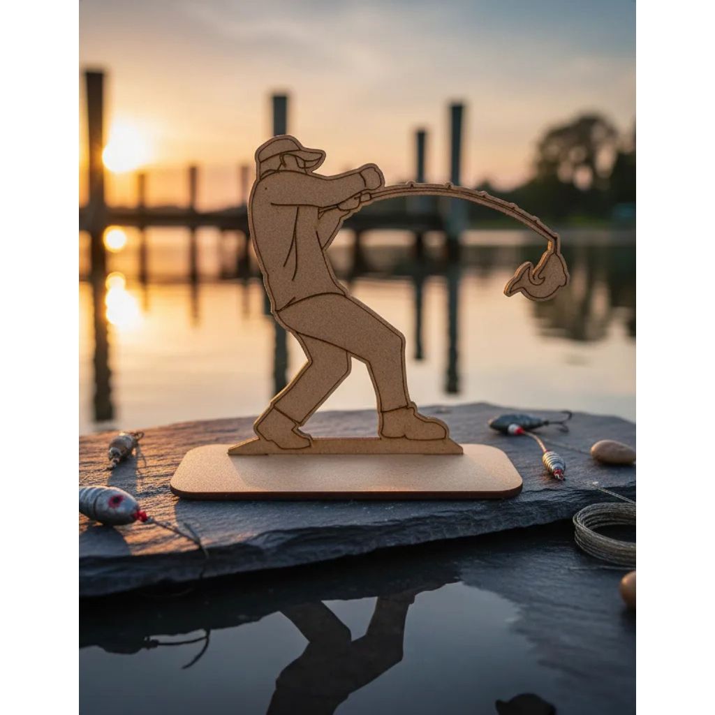Troféu Pesca Esportiva 10 Uni Mdf Pescador Com Peixe 1511
