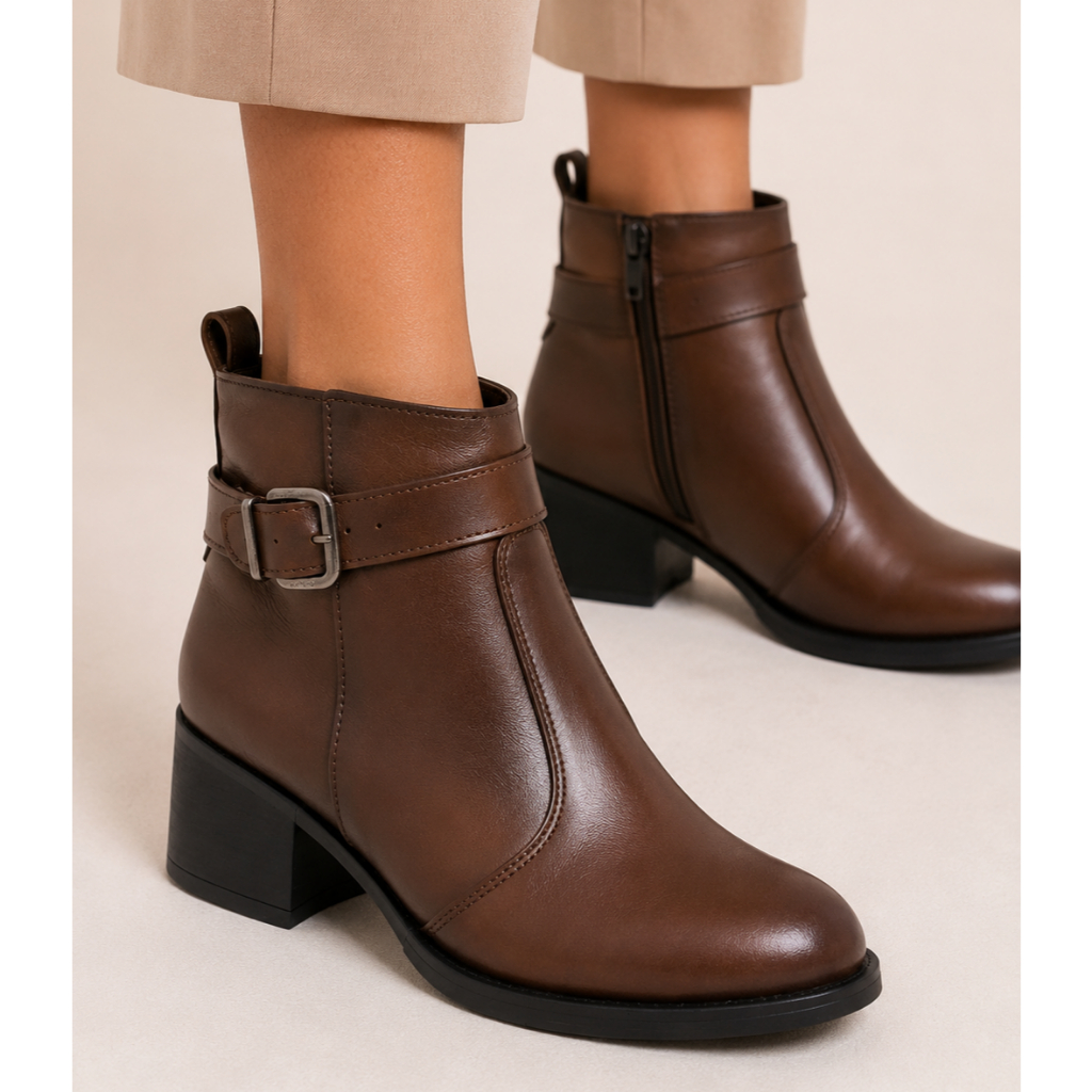 Bota Feminina Cano Curto Zíper Lateral Fivela Ankle Boot