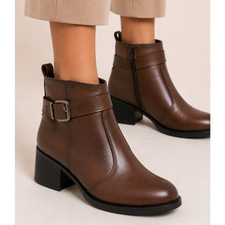Bota Feminina Cano Curto Zíper Lateral Fivela Ankle Boot