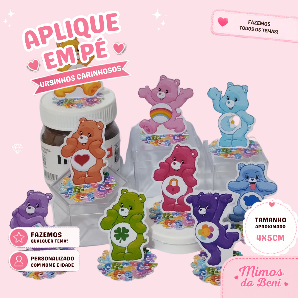 Aplique em Pé 3D Ursinhos Carinhosos Festa Infantil Decoração e Lembrancinha Personalizado