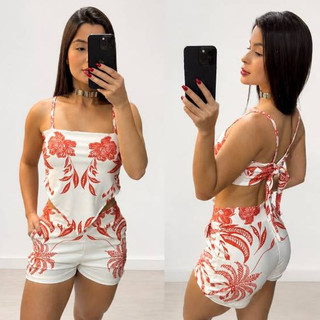 Conjunto Feminino Cropped Estampado Short Cintura Alta Amarração Moda Verão