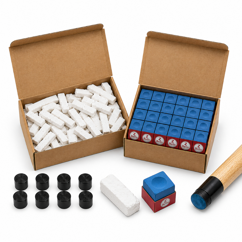 Kit Sinuca Bilhar - 100 Giz Branco + 50 Giz Azul 7 Belo + 10 Virolas Ponteiras Para Taco