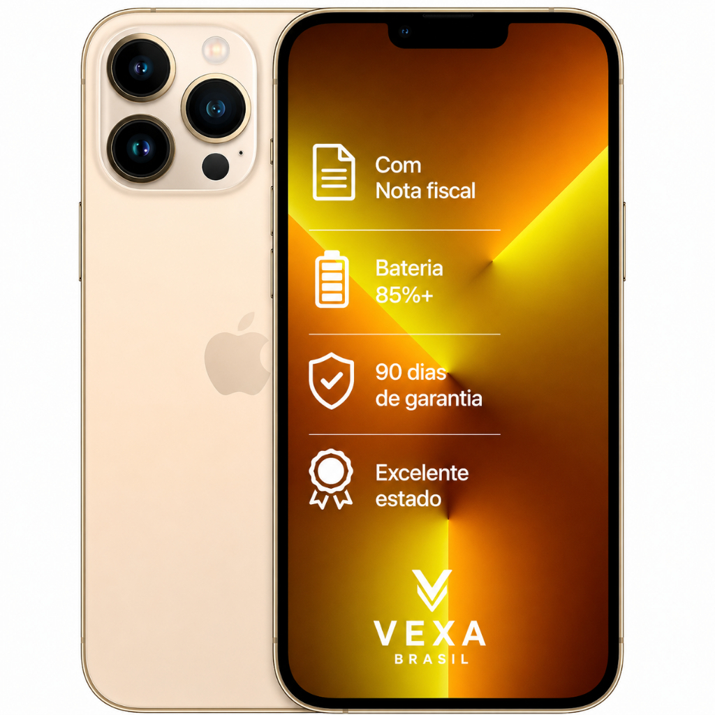 Apple iPhone 13 Pro Max 128GB Dourado | Semi Novo Premium | Bateria Mínima 85%
