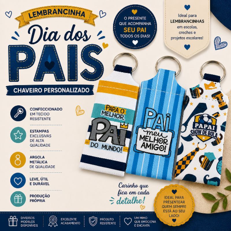 Kit chaveiro personalizado Dia dos Pais | Lembrancinha Dia dos Pais Personalizada | Presente para Pai
