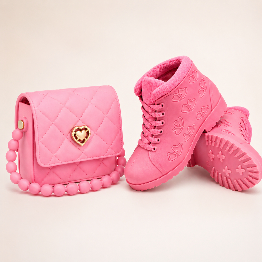 Kit Bolsa e Bota Infantil Menina Conjunto Estiloso Confortável Para Passeio