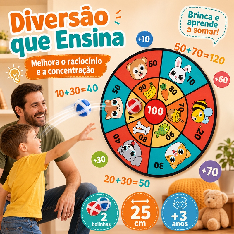 Jogo de Tiro ao Alvo com Velcro Infantil Educativo para Aprender Matemática
