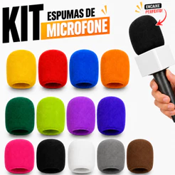 Kit 5 Espumas Protetora para Microfone Preta e Colorida Antivento Filtro Anti-Puff SM58 Leson Sennheiser Shure Similares