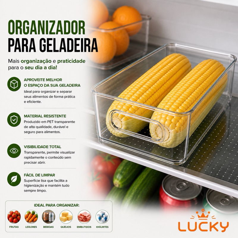 Organizador Multiuso Porta Latas e Alimentos para Geladeira Armário Acrílico