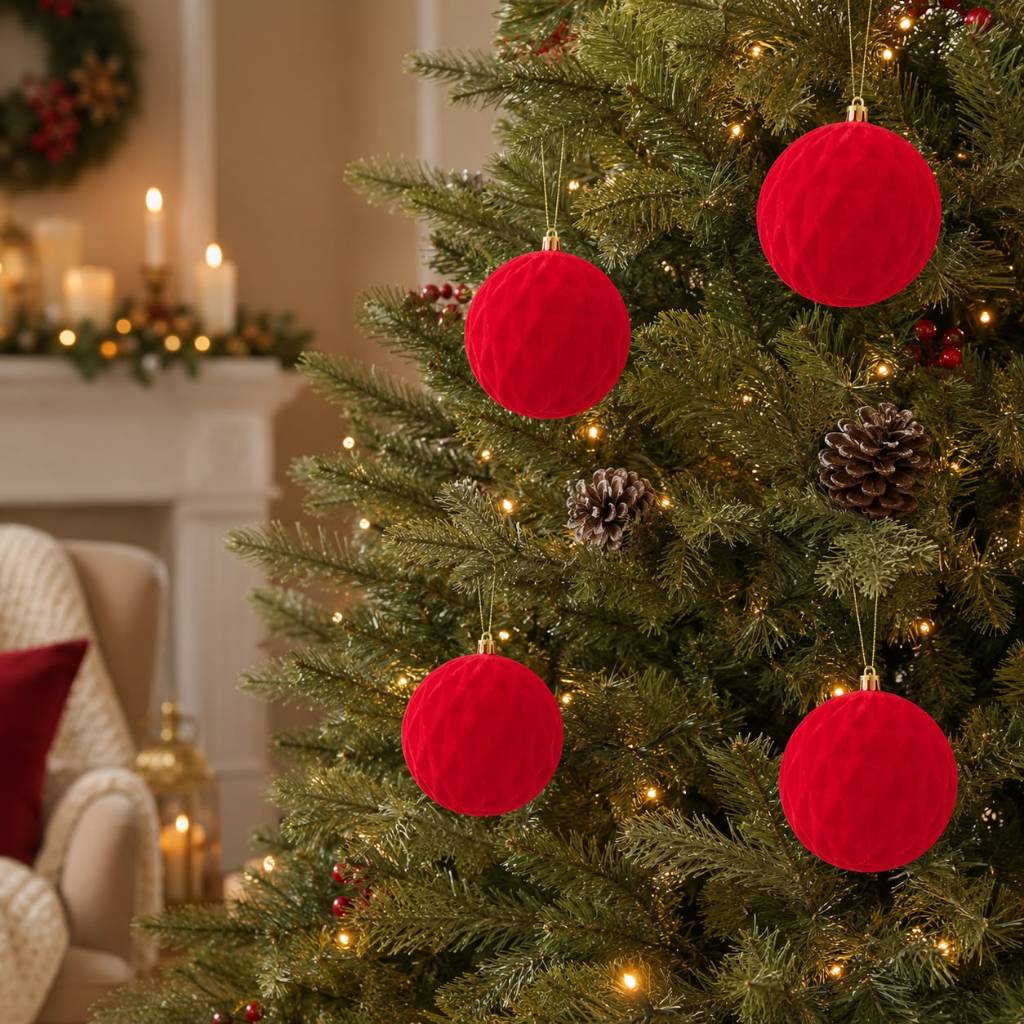 Kit 4 Bolas de Natal em Veludo 10cm 26271 - Vencedor