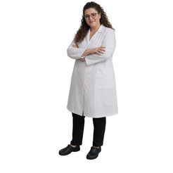 Jaleco Feminino Plus Size Branco Gola Padre Oxford Acinturado Abotoado 3 Bolsos Frontais