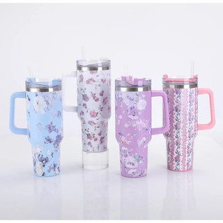Garrafa 1200ml Térmica Estampa Floral C/ Capinha Silicone Na Base + Tampa Para Canudo