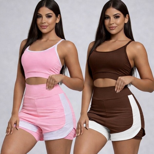 Conjunto Academia Feminino  Short  Duplo  Top Academia  Alta Compressão Zero Transparencia