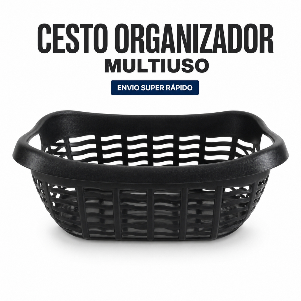 Cesto Organizador Multiuso Plástico Resistente Armário Cozinha Banheiro Escritório Lavanderia 26cm